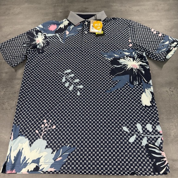 Puma Golf Polo Shirt Mens M Blue Pink Mattr Jaxson Floral‎ Print $85 Performance